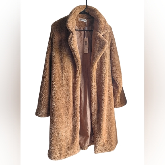 Angashion Jackets & Blazers - NWT Angashion Dark Camel Fuzzy Fleece Fox Fur Cardigan Size Large
